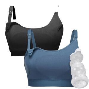 Momcozy Women's Hands Free Pumping Nursing Bra Black Blue Size 2XL 2 Bras